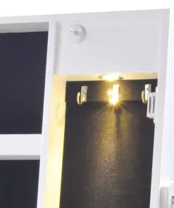 vidaXL Jewelry Cabinet with LED Light and Mirror Door White