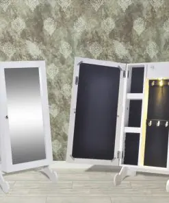 vidaXL Jewelry Cabinet with LED Light and Mirror Door White