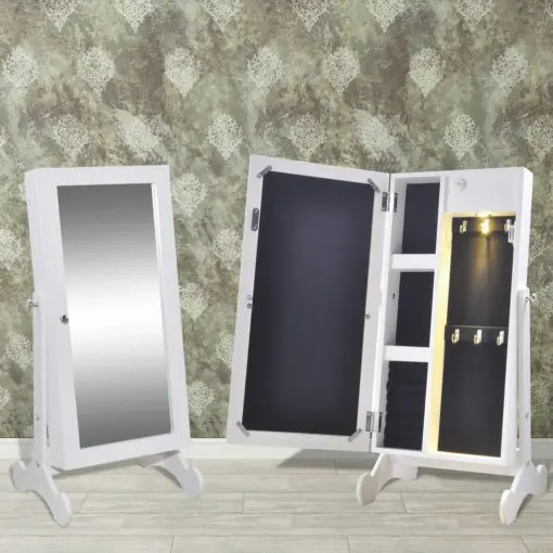vidaXL Jewelry Cabinet with LED Light and Mirror Door White