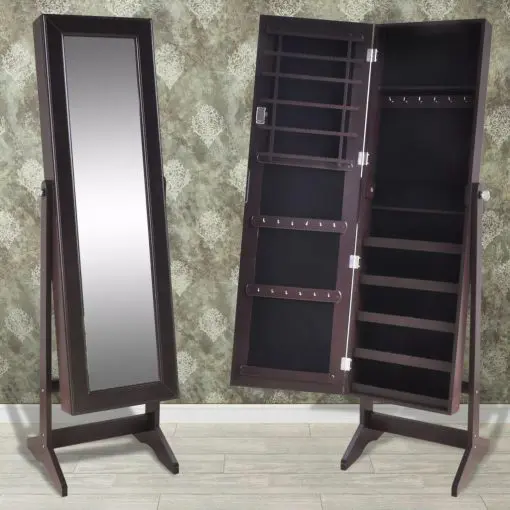 vidaXL Free Standing Jewellry Cabinet with Mirror Brown