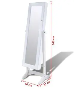 White Free Standing Jewellery Cabinet with LED Light and Mirror Door