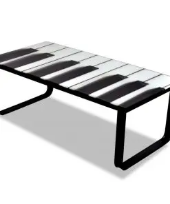 vidaXL Coffee Table with Piano Printing Glass Top