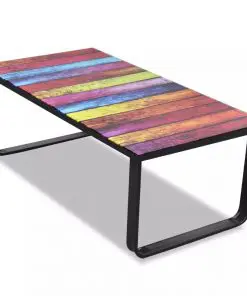 vidaXL Coffee Table with Rainbow Printing Glass Top