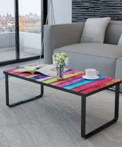 vidaXL Coffee Table with Rainbow Printing Glass Top
