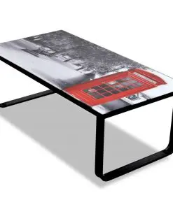 vidaXL Coffee Table with Telephone Booth Printing Glass Top