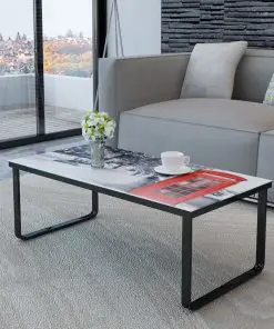 vidaXL Coffee Table with Telephone Booth Printing Glass Top