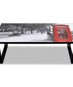 vidaXL Coffee Table with Telephone Booth Printing Glass Top