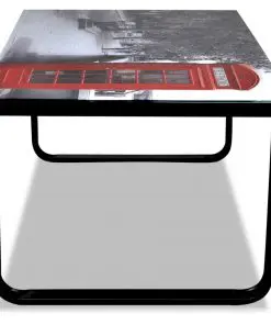 vidaXL Coffee Table with Telephone Booth Printing Glass Top