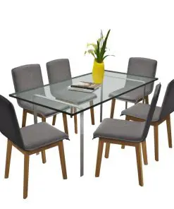 vidaXL Dining Chairs 6 pcs Light Grey Fabric and Solid Oak Wood (241153+241154)