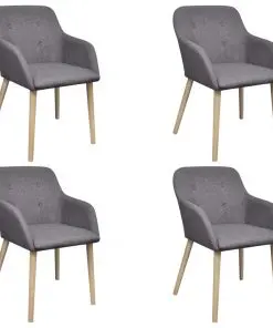 vidaXL Dining Chairs 4 pcs Light Grey Fabric and Solid Oak Wood