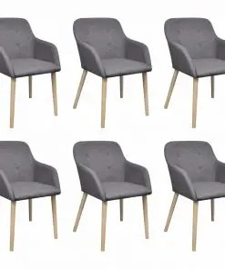 vidaXL Dining Chairs 6 pcs Light Grey Fabric and Solid Oak Wood