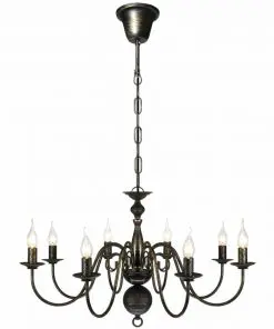 vidaXL Antique Black Metal Chandelier 8 x E14 Bulbs