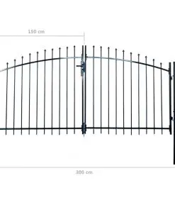 Double Door Fence Gate with Spear Top 300 x 175 cm