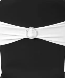 25 pcs White Stretchable Decorative Chair Band with Diamond Buckle