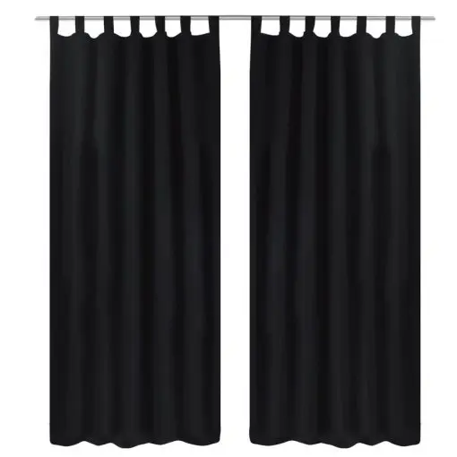 2 pcs Black Micro-Satin Curtains with Loops 140 x 175 cm