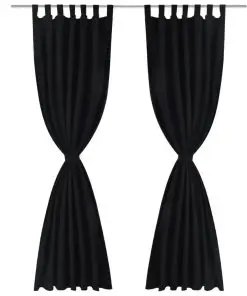 2 pcs Black Micro-Satin Curtains with Loops 140 x 175 cm
