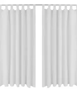 2 pcs White Micro-Satin Curtains with Loops 140 x 225 cm