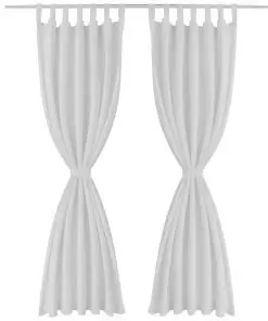2 pcs White Micro-Satin Curtains with Loops 140 x 225 cm