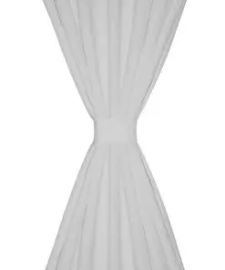 2 pcs White Micro-Satin Curtains with Loops 140 x 225 cm