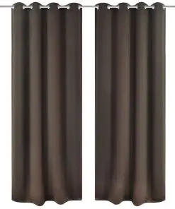 2 pcs Brown Blackout Curtains with Metal Rings 135 x 245 cm