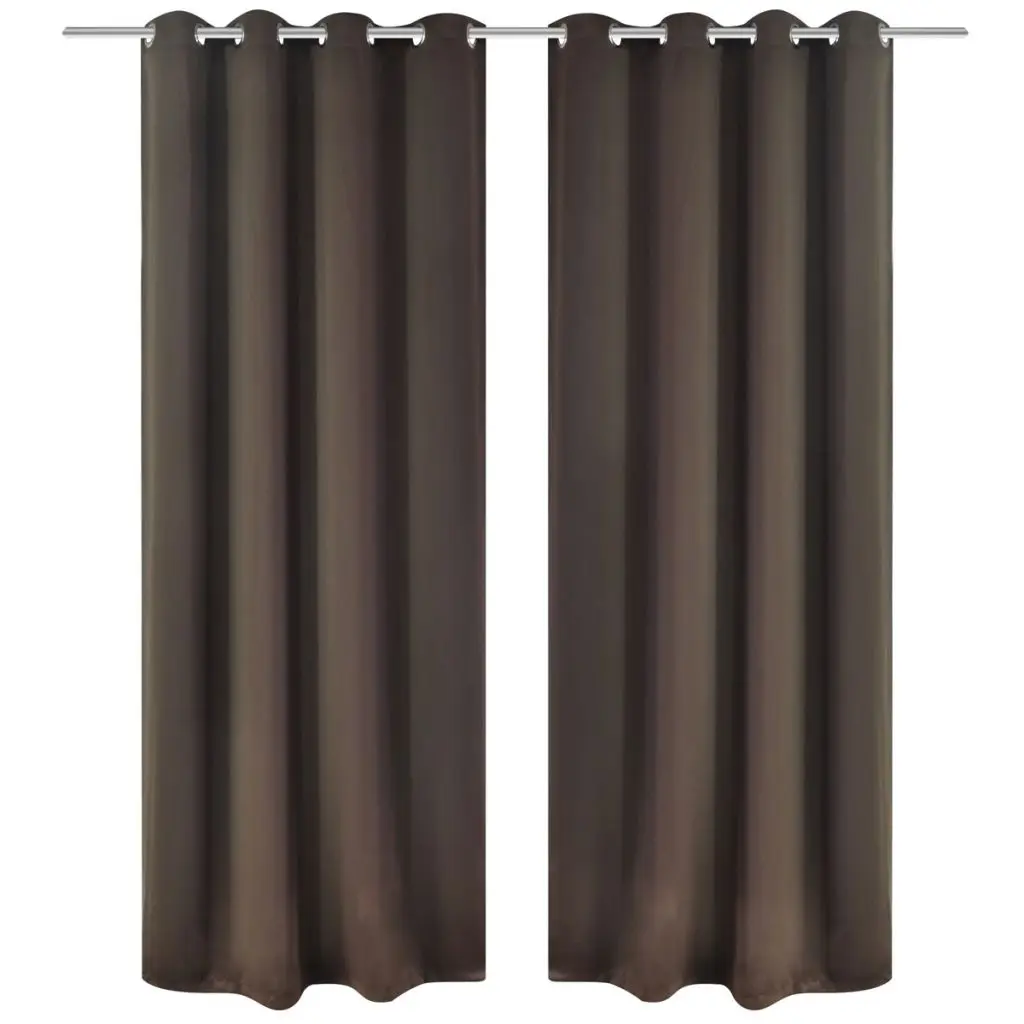 2 pcs Brown Blackout Curtains with Metal Rings 135 x 245 cm
