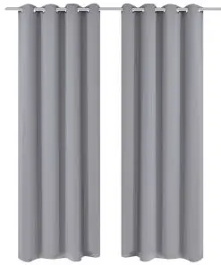 2 pcs Grey Blackout Curtains with Metal Rings 135 x 245 cm