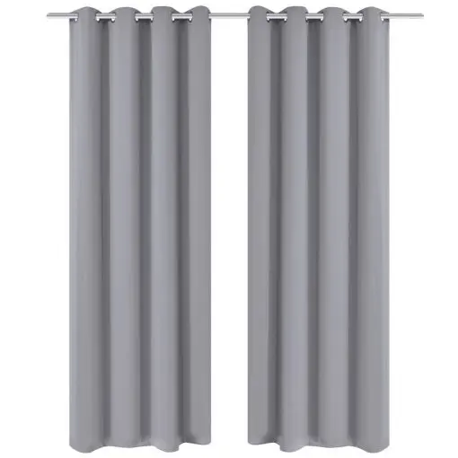 2 pcs Grey Blackout Curtains with Metal Rings 135 x 245 cm