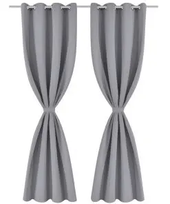 2 pcs Grey Blackout Curtains with Metal Rings 135 x 245 cm