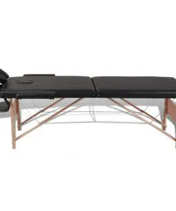 Black Foldable Massage Table 2 Zones with Wooden Frame