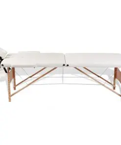 Cream White Foldable Massage Table 2 Zones with Wooden Frame