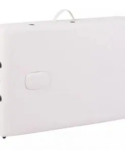 Cream White Foldable Massage Table 2 Zones with Wooden Frame