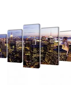 Canvas Wall Print Set Birds Eye View of New York Skyline 100 x 50 cm