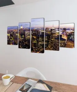 Canvas Wall Print Set Birds Eye View of New York Skyline 100 x 50 cm