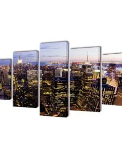 Canvas Wall Print Set Birds Eye View of New York Skyline 200 x 100 cm