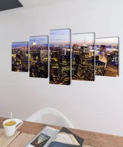 Canvas Wall Print Set Birds Eye View of New York Skyline 200 x 100 cm
