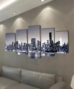 Canvas Wall Print Set Monochrome New York Skyline 100 x 50 cm