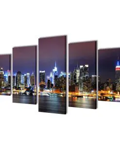 Canvas Wall Print Set Colourful New York Skyline 100 x 50 cm