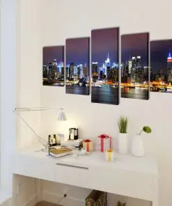 Canvas Wall Print Set Colourful New York Skyline 100 x 50 cm