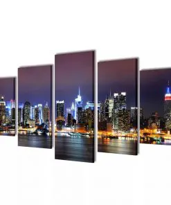 Canvas Wall Print Set Colourful New York Skyline 200 x 100 cm