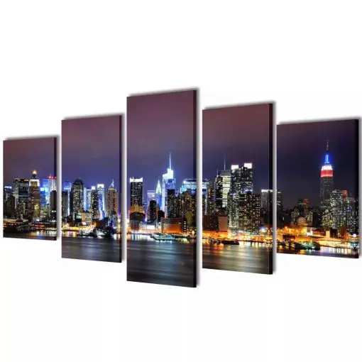 Canvas Wall Print Set Colourful New York Skyline 200 x 100 cm