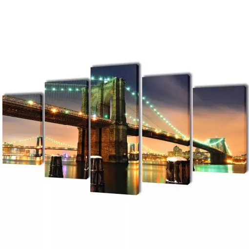 Canvas Wall Print Set Brooklyn Bridge 100 x 50 cm