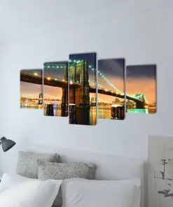 Canvas Wall Print Set Brooklyn Bridge 100 x 50 cm
