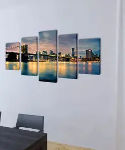 Canvas Wall Print Set Brooklyn Bridge River View 100 x 50 cm