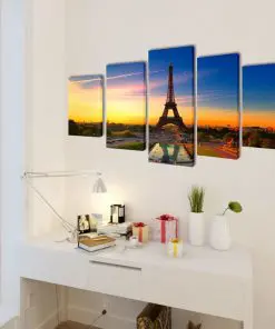 Canvas Wall Print Set Eiffel Tower 100 x 50 cm