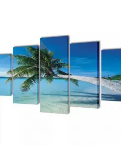 Canvas Wall Print Set Sand Beach with Palm Tree 100 x 50 cm