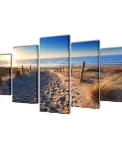 Canvas Wall Print Set Sand Beach 100 x 50 cm