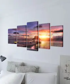 vidaXL Canvas Wall Print Set Beach with Pavilion 100 x 50 cm