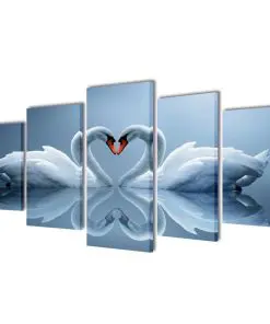 vidaXL Canvas Wall Print Set Swan 100 x 50 cm