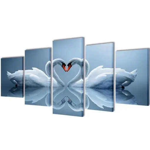 vidaXL Canvas Wall Print Set Swan 100 x 50 cm