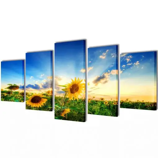 Canvas Wall Print Set Sunflower 100 x 50 cm